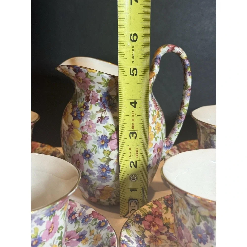 James Kent Dubarry Chintz Large Creamer 4 Cups & Saucers England 9 Pc